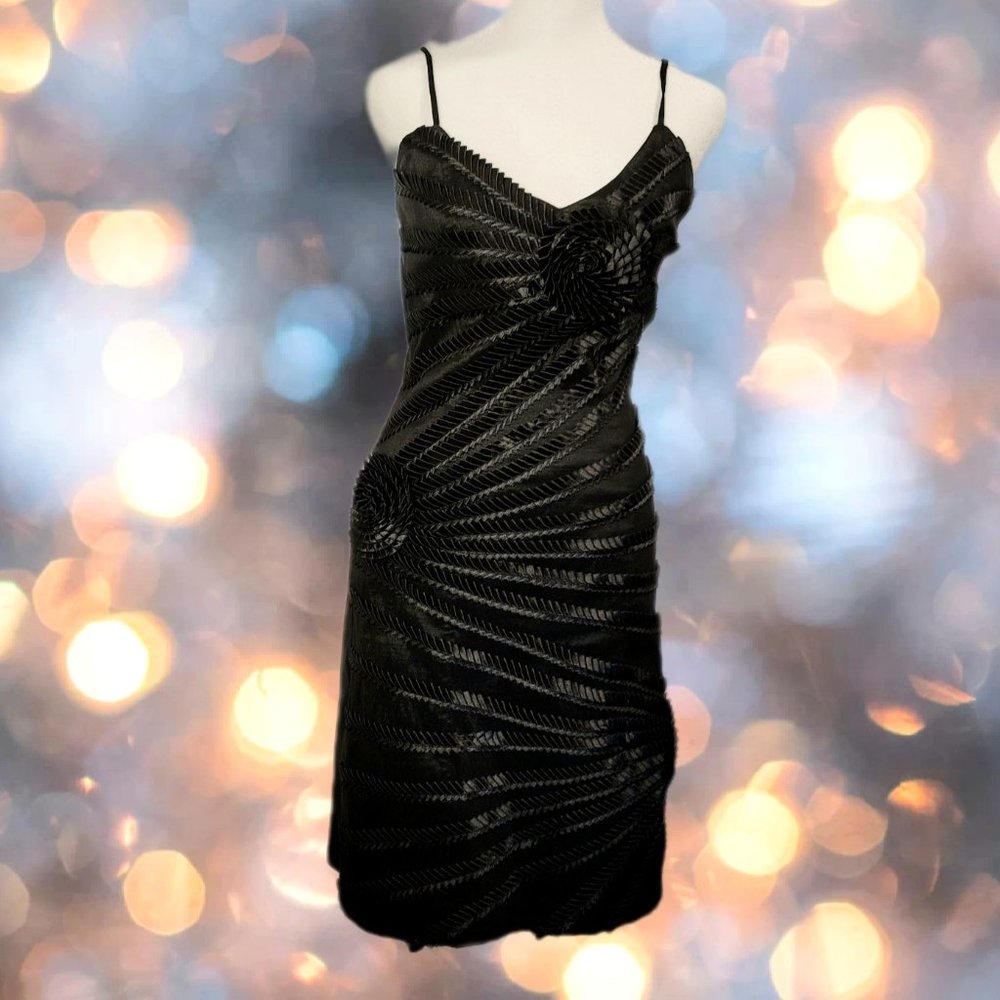 SAVOY'S Black Cinched Pleated Floral Rose Formal Prom Cocktail Dress - Women's S